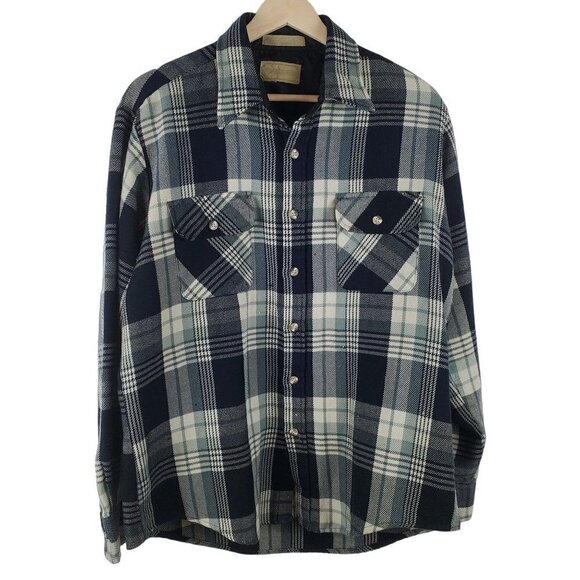 Timber Run Shacket Womens Large Navy‎ Blue Plaid Fall Flannel Shirt Button Up - Picture 1 of 7